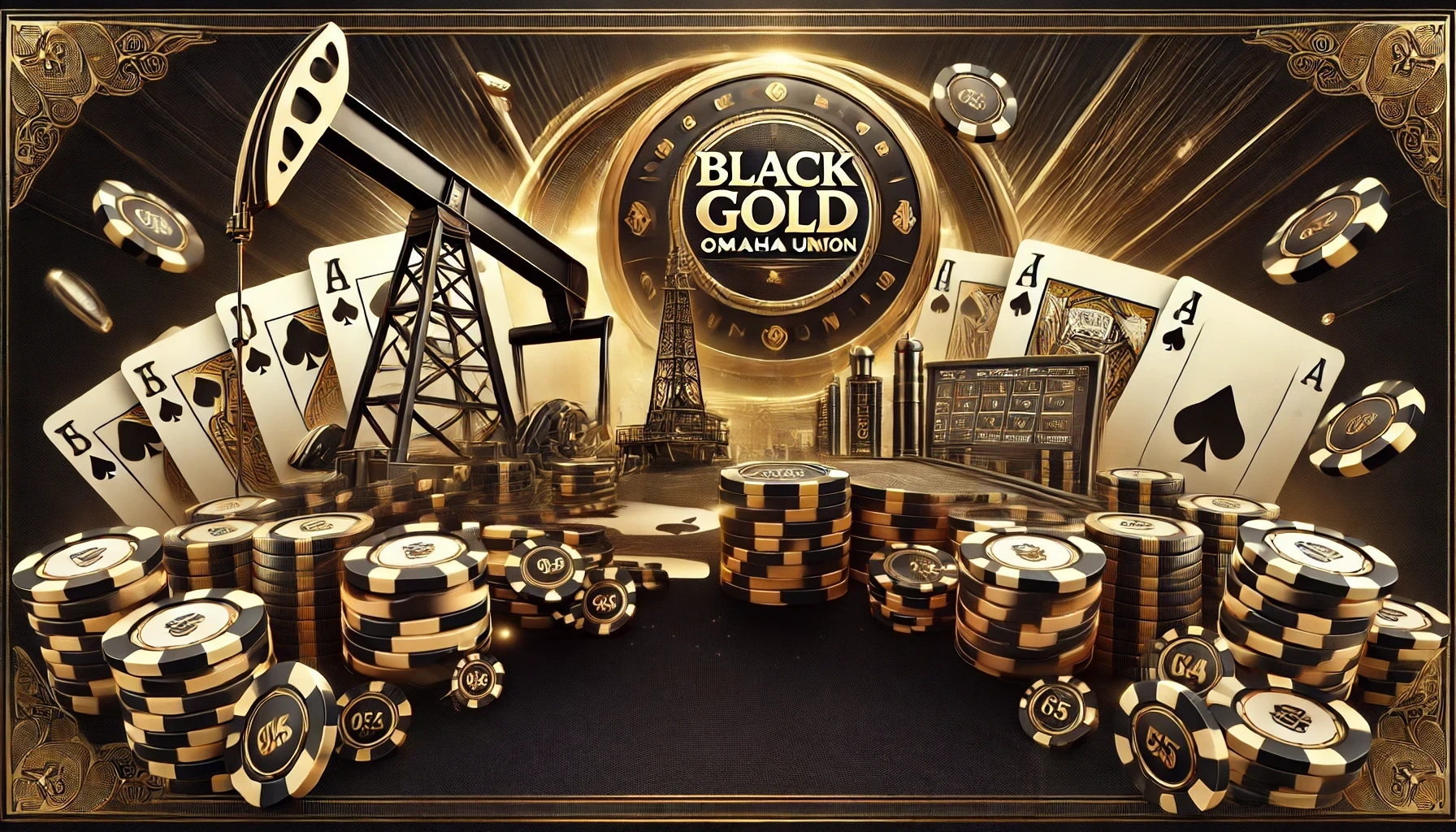 DALL·E 2024-09-27 19.23.32 - A sleek and powerful horizontal image for 'Black Gold Omaha Union' designed to attract potential agents. The image should feature a dynamic poker scen